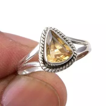 Natural Citrine Gemstone Handmade 925 Sterling Silver Jewelry Ring Size 7 N8v29