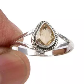 Natural Citrine Gemstone Handmade 925 Sterling Silver Jewelry Ring Size 8.5 Y5T00