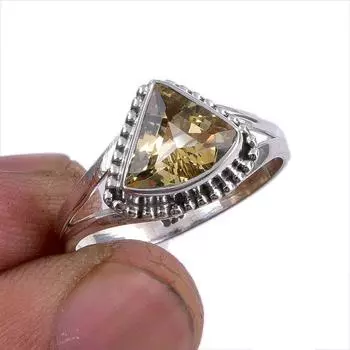 Natural Citrine Gemstone Handmade 925 Sterling Silver Jewelry Ring Size 8.5 o8c02