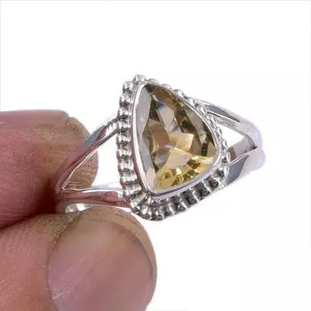 Natural Citrine Gemstone Handmade 925 Sterling Silver Jewelry Ring Size 6.5 G6A21