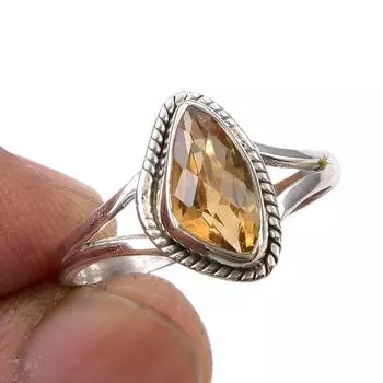Natural Citrine Gemstone Handmade 925 Sterling Silver Jewelry Ring Size 7.5 J4j13