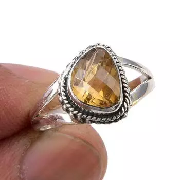 Natural Citrine Gemstone Handmade 925 Sterling Silver Jewelry Ring Size 6.5 L0N02