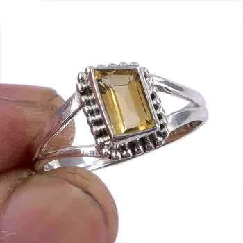 Natural Citrine Gemstone Handmade 925 Sterling Silver Jewelry Ring Size 7.5 y1I72