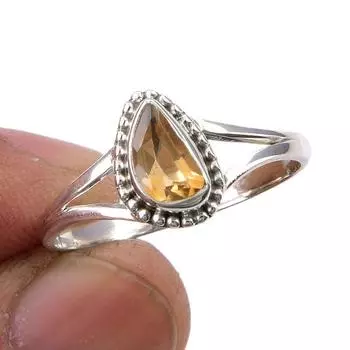 Natural Citrine Gemstone Handmade 925 Sterling Silver Jewelry Ring Size 10 T6h85