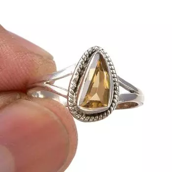 Natural Citrine Gemstone Handmade 925 Sterling Silver Jewelry Ring Size 6 C2L77