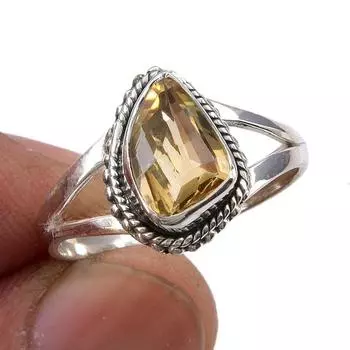 Natural Citrine Gemstone Handmade 925 Sterling Silver Jewelry Ring Size 8.5 L4R67