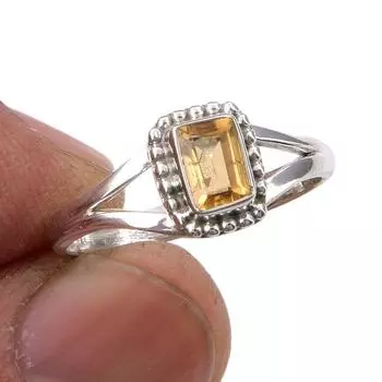 Natural Citrine Gemstone Handmade 925 Sterling Silver Jewelry Ring Size 6 V9k72