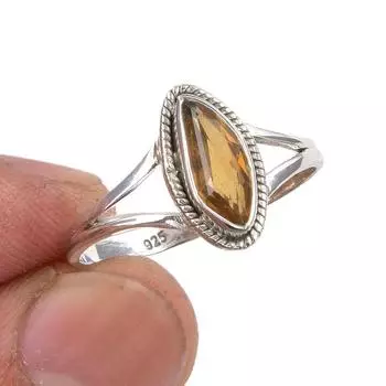 Natural Citrine Gemstone Handmade 925 Sterling Silver Jewelry Ring Size 10 W9P59