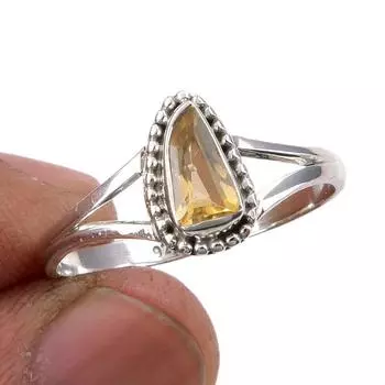 Natural Citrine Gemstone Handmade 925 Sterling Silver Jewelry Ring Size 10 I5q97