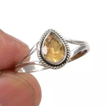 Natural Citrine Gemstone Handmade 925 Sterling Silver Jewelry Ring Size 10 u9W06