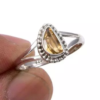 Natural Citrine Gemstone Handmade 925 Sterling Silver Jewelry Ring Size 7 V6V62