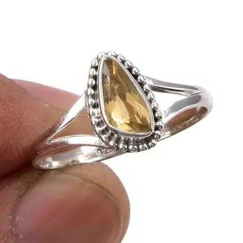 Natural Citrine Gemstone Handmade 925 Sterling Silver Jewelry Ring Size 10 r0D09