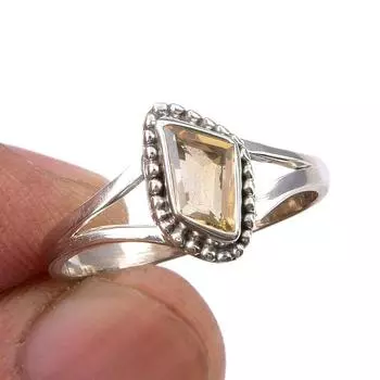 Natural Citrine Gemstone Handmade 925 Sterling Silver Jewelry Ring Size 7.5 W3g36