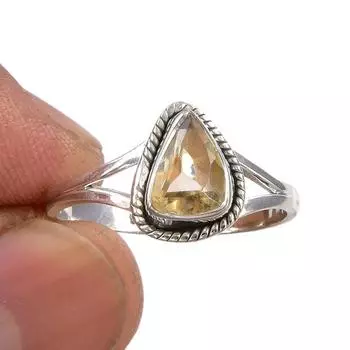 Natural Citrine Gemstone Handmade 925 Sterling Silver Jewelry Ring Size 9 t8w92