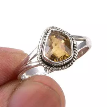 Natural Citrine Gemstone Handmade 925 Sterling Silver Jewelry Ring Size 6.5 j6i96