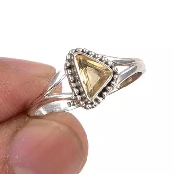 Natural Citrine Gemstone Handmade 925 Sterling Silver Jewelry Ring Size 8 p6K04