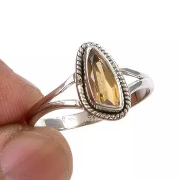 Natural Citrine Gemstone Handmade 925 Sterling Silver Jewelry Ring Size 9 B4z20
