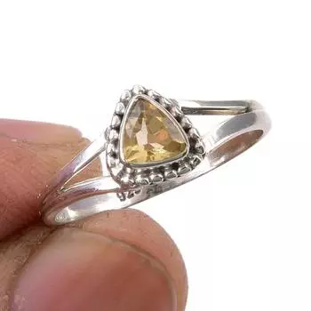 Natural Citrine Gemstone Handmade 925 Sterling Silver Jewelry Ring Size 7 B9W01