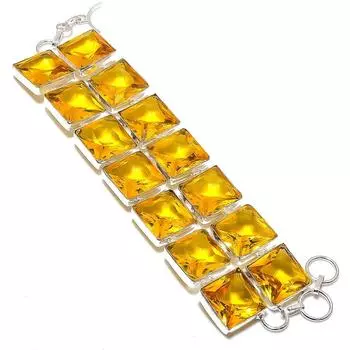 Natural Citrine Gemstone Handmade 925 Sterling Silver Bracelet 7-8 l8b16