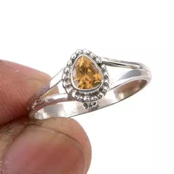 Natural Citrine Gemstone Handmade 925 Sterling Silver Jewelry Ring Size 7 Z1g45