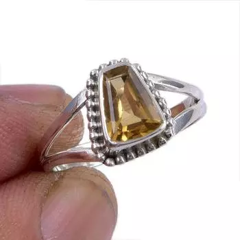 Natural Citrine Gemstone Handmade 925 Sterling Silver Jewelry Ring Size 6.5 m3h31