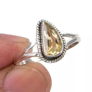 Natural Citrine Gemstone Handmade 925 Sterling Silver Jewelry Ring Size 8.5 L4M58