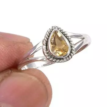 Natural Citrine Gemstone Handmade 925 Sterling Silver Jewelry Ring Size 7 i6u28