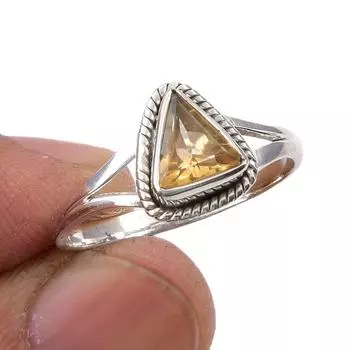 Natural Citrine Gemstone Handmade 925 Sterling Silver Jewelry Ring Size 9 C1C27