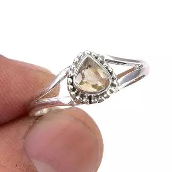 Natural Citrine Gemstone Handmade 925 Sterling Silver Jewelry Ring Size 8 o7B24