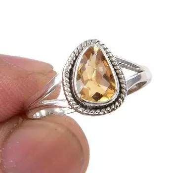 Natural Citrine Gemstone Handmade 925 Sterling Silver Jewelry Ring Size 7 w1I05