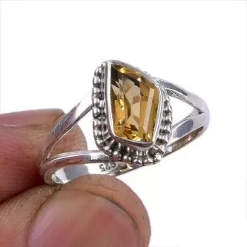 Natural Citrine Gemstone Handmade 925 Sterling Silver Jewelry Ring Size 7.5 C7A59