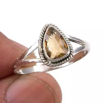 Natural Citrine Gemstone Handmade 925 Sterling Silver Jewelry Ring Size 9.5 C1I14