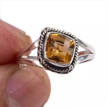 Natural Citrine Gemstone Handmade 925 Sterling Silver Jewelry Ring Size 7 R1m87