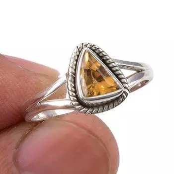 Natural Citrine Gemstone Handmade 925 Sterling Silver Jewelry Ring Size 7 L9b82