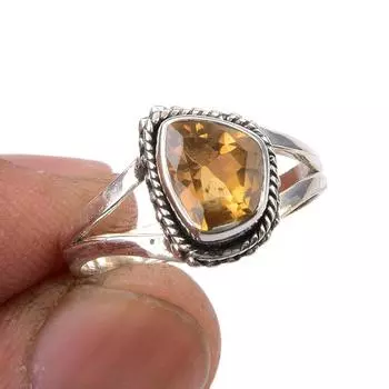 Natural Citrine Gemstone Handmade 925 Sterling Silver Jewelry Ring Size 7 e0c16