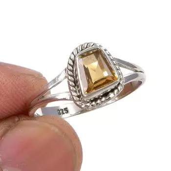 Natural Citrine Gemstone Handmade 925 Sterling Silver Jewelry Ring Size 8 E4A73
