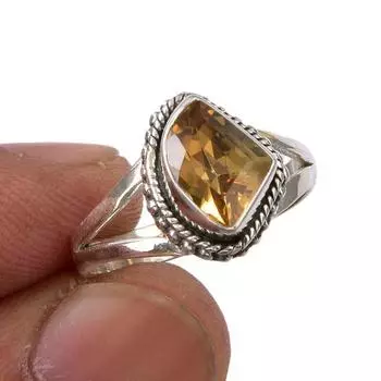 Natural Citrine Gemstone Handmade 925 Sterling Silver Jewelry Ring Size 6.5 C0g82