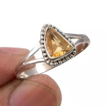 Natural Citrine Gemstone Handmade 925 Sterling Silver Jewelry Ring Size 10 P3c38