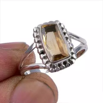 Natural Citrine Gemstone Handmade 925 Sterling Silver Jewelry Ring Size 6.5 K0y80