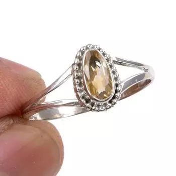 Natural Citrine Gemstone Handmade 925 Sterling Silver Jewelry Ring Size 10 Q7v26