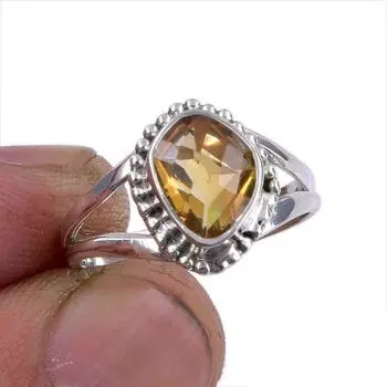 Natural Citrine Gemstone Handmade 925 Sterling Silver Jewelry Ring Size 5.5 F9w22