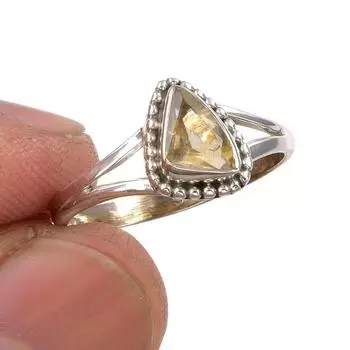 Natural Citrine Gemstone Handmade 925 Sterling Silver Jewelry Ring Size 7 O1w72