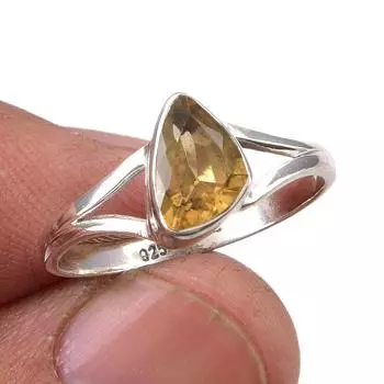 Natural Citrine Gemstone Handmade 925 Sterling Silver Jewelry Ring Size 9 V8P43