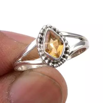 Natural Citrine Gemstone Handmade 925 Sterling Silver Jewelry Ring Size 6 s5D67