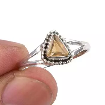 Natural Citrine Gemstone Handmade 925 Sterling Silver Jewelry Ring Size 9 u7S06