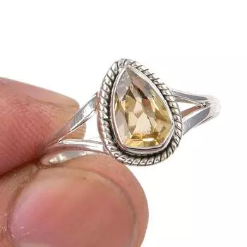 Natural Citrine Gemstone Handmade 925 Sterling Silver Jewelry Ring Size 8 v6m20