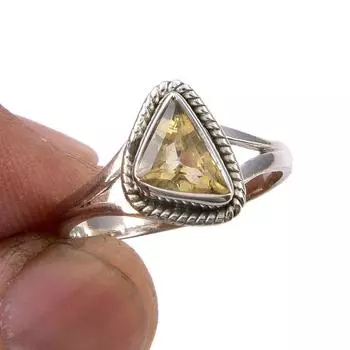 Natural Citrine Gemstone Handmade 925 Sterling Silver Jewelry Ring Size 6 k9D80