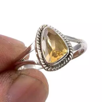 Natural Citrine Gemstone Handmade 925 Sterling Silver Jewelry Ring Size 6 q2o22