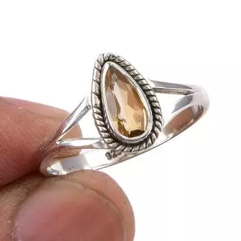 Natural Citrine Gemstone Handmade 925 Sterling Silver Jewelry Ring Size 9 Y7D04