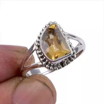 Natural Citrine Gemstone Handmade 925 Sterling Silver Jewelry Ring Size 6.5 p2T65